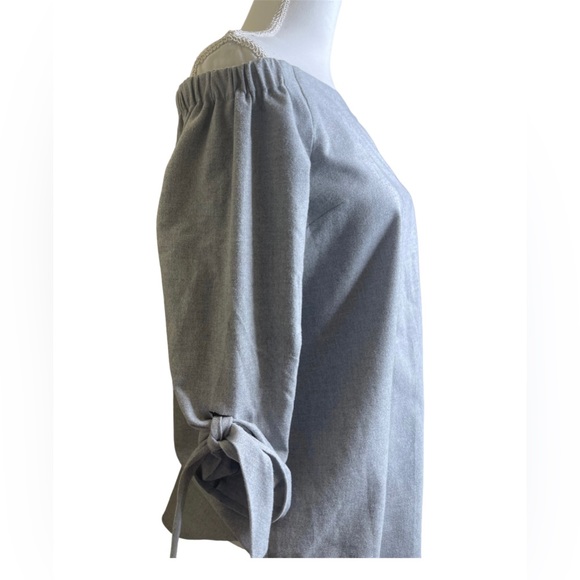 ARITZIA BABATON: Malik Gray, Off-Shoulder Top, Tie Sleeves; Size Small - Picture 2 of 7